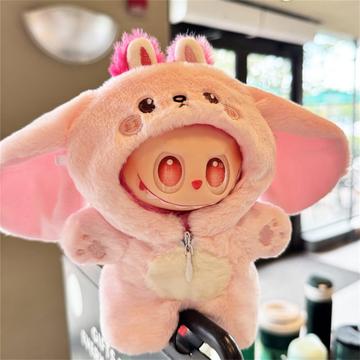 Plysj hettedress med dyretema til Labubu dukke 17 cm - kanin