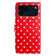 iPhone 17 Pro lommebokveske med prikkmønster - rød