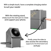 Premium 3-i-1 roterbar Qi2 magnetisk trådløs ladestasjon - grå