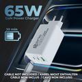Prio 65W GaN-lader PD 3.0, PPS, QC 3.0 – 2x USB-C, USB-A – hvit