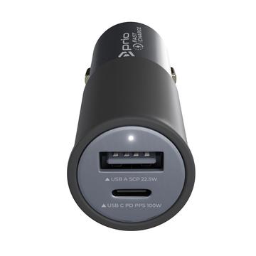 Prio Fast Charge billader - 100 W PD USB-C, 22,5 W USB-A - Svart