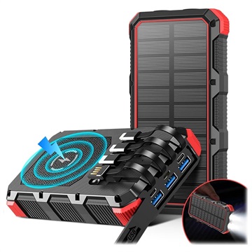 Psooo M2 trådløs solenergibank - 20000mAh - rød