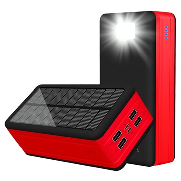 Psooo PS-400 Solcelle Powerbank - 4xUSB-A, 50000mAh - Rød