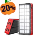 Psooo PS-900 Solcelle Powerbank med LED-Lys - 30000mAh - Rød