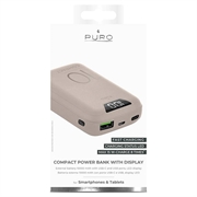 Puro Compact Power Bank 10000mAh m. skjerm - USB-A, USB-C, 15W - Pink