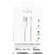 Puro Fabric Ultra-Strong USB-A / Lightning-kabel - 2m, 2.4A, 12W - hvit