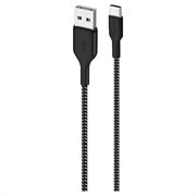 Puro Fabric ultrasterk USB-A/USB-C-kabel - 1,2 m, 30 W - Svart