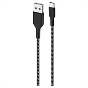Puro Fabric ultrasterk USB-A/USB-C-kabel - 2 m, 30 W - sort