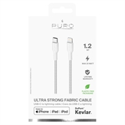 Puro Fabric ultrasterk USB-C / Lightning-kabel - 1,2 m, 20 W - hvit
