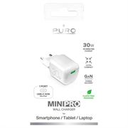 Puro MiniPro GaN USB-C vegglader - 30 W - hvit