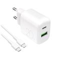 Puro Prolite 20W dobbeltportlader med USB-C-kabel - hvit