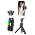 Q34 AI Anti-Shake Selfie-stang med gimbal-stabilisator og RGB-skjønnhetslys - svart