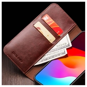 iPhone 15 Plus Qialino Classic Lommebok-deksel I Lær - Mørkebrun