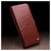iPhone 15 Plus Qialino Classic Lommebok-deksel I Lær - Mørkebrun