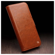 iPhone 15 Plus Qialino Classic Lommebok-deksel I Lær - Lysebrun