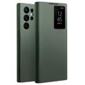 Qialino Smart View Samsung Galaxy S22 Ultra 5G Flip-læretui - Grønn