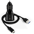 Quick Charge 3.0 Rask Billader med USB-C Kabel - 30W - Svart