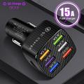 Quick Charge-bilopplader med 6 USB-porter - svart