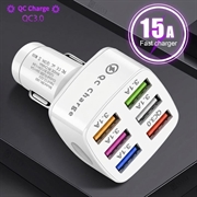 Quick Charge-bilopplader med 6 USB-porter - hvit