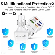 Quick Charge-bilopplader med 6 USB-porter - hvit