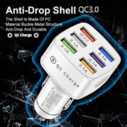Quick Charge-bilopplader med 6 USB-porter - hvit