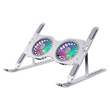 R-JUST HZ45 Justerbar kjøler / stativ for bærbar PC med to vifter - Sølv