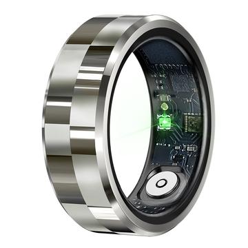R9 Premium smart ring i rustfritt stål med ladeetui - Størrelse: 9/18.9mm - Sølv