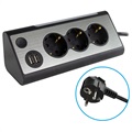 REV Light Socket Strømstripe med USB og LED-lys - Sølv / Svart