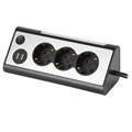 REV Light Socket Strømstripe med USB og LED-lys - Sølv / Svart