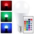 RGB LED-Lyspære med Fjernkontroll - 10W, E27 - Hvit