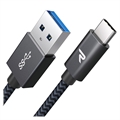 Rampow T04 Nylonflettet USB-C Kabel - 2m - Svart