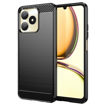 Realme C53/Narzo N53 Børstet TPU Deksel - Karbonfiber - Svart