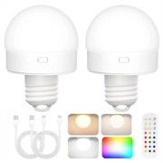 Oppladbar lyspære m. RGB og fjernkontroll - E27 - 2 stk.