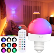 Oppladbar lyspære m. RGB og fjernkontroll - E27 - 2 stk.