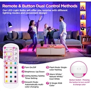 Oppladbar lyspære m. RGB og fjernkontroll - E27 - 2 stk.