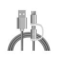 Reekin 2-i-1 Flettet kabel - MicroUSB og USB-C - 1m - Sølv