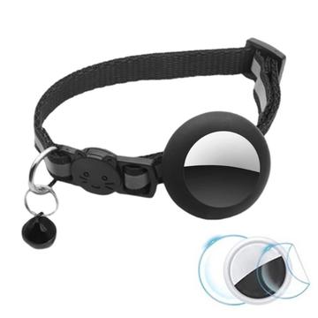 Reflekterende halsbånd med bjelle, silikonetui og beskyttelsesfilm for AirTag 1/2 - svart