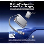 Remax AS-182-45 20000mAh powerbank med USB-C- og Lightning-kabler - 45W - sølv