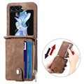 Samsung Galaxy Z Flip5 Retro Belagt Deksel med Lommebok - Brun
