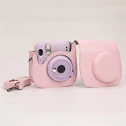 Fujifilm Instax Mini 12/11/9/8 retro kameraveske i skinn med skulderrem - rosa
