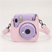 Fujifilm Instax Mini 12/11/9/8 retro kameraveske i skinn med skulderrem - rosa