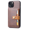iPhone 15 Retro Style Deksel med Lommebok - Brun