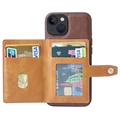 iPhone 15 Retro Style Deksel med Lommebok - Brun
