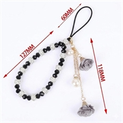 Telefonrem med roseblomst-smykker og krystallperler - svart