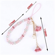 Telefonrem med roseblomst-smykker og krystallperler - rosa