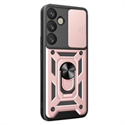 Samsung Galaxy S26 Hybrid-deksel med Roterende Ring med Kameraskjold - Roségull