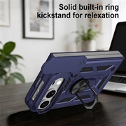 iPhone Fold Hybrid-deksel med Roterende Ring med Kameraskjold - Blå