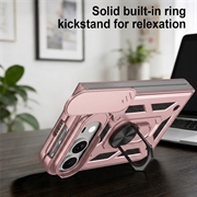 iPhone Fold Hybrid-deksel med Roterende Ring med Kameraskjold - Roségull