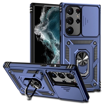 Samsung Galaxy S23 Ultra 5G Hybrid-deksel med Roterende Ring med Kameraskjold - Blå