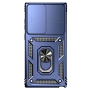 Samsung Galaxy S23 Ultra 5G Hybrid-deksel med Roterende Ring med Kameraskjold - Blå